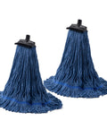 No-Sweat Heavy-Duty Mop Head Replacement, Screw-On Wet Industrial Cotton String Refill With Stiff Bristles, Prime Floor Cleaner Pack Of Two Blue