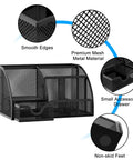 Durable Mesh Desk Organizer with Drawer Six Compartment Pen Holder and Stationery Organizer in Black