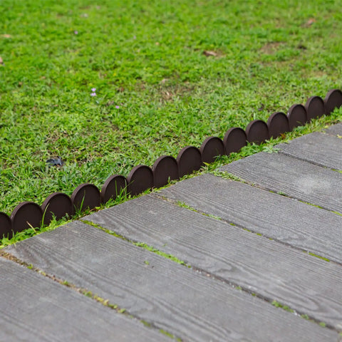 Half Round Garden Border Edging Panels 15 Pack Brown Flexible PP Plastic Lawn Edge Fence Barrier 20 Foot Kit for yard