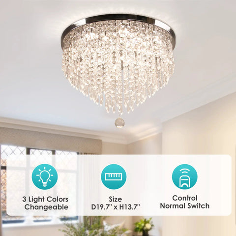 Dope Remote Dimmable 19.7 Inch 5 Tier K9 Crystal LED Ceiling Light Flush Mount Chrome Finish with 3 Color Temperatures Memory Function