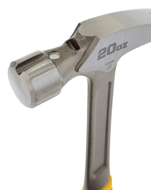 Forged Steel Claw Hammer 20 Oz Workhorse With ProTouch Grip, close-up of smooth face and magnetic nail holder