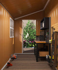Interior view of Heavy Duty Metal Tool Shed With Windows Lockable Door And Ventilation Weatherproof Outdoor Storage 8 By 4 Feet