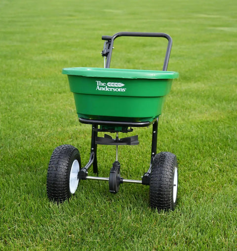 Walk-Behind Broadcast Spreader for Fertilizer, Grass Seed and Salt, 80 Lb Hopper, Includes Hopper Cover, Spider Agitator for Consistent Flow