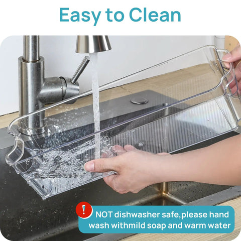 Easy cleaning of Snag These Dope Clear Breastmilk Storage Bins For Freezer And Fridge featuring hand washing at sink.