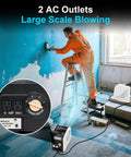 Person using Air Mover Blower Fan For Floor Drying And Cooling At Home Job Site Garage Or Shop With Three Speeds Portable Utility Fan Two AC Outlets And Reset Circuit Breaker in a room with peeling paint.