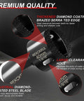 Front view of REKCKRUL 10-piece diamond hole saw set; includes 40mm serrated, diamond-coated blades