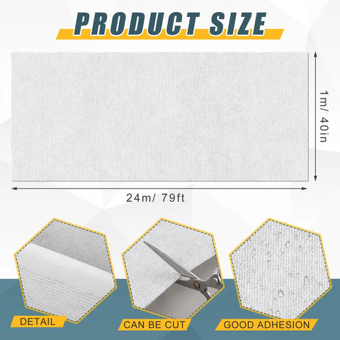 Heavy Duty White Polyester Roof Reinforcement Fabric 40X81 Ft Elastomeric Coating Base, 24m x 1m size details on repair mesh.