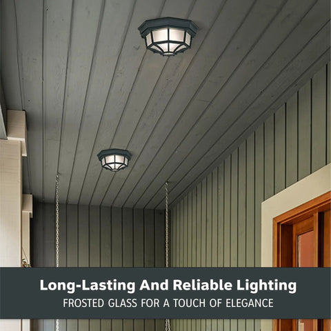 Builder Cast Outdoor Flush Mount Ceiling Light Black 10.5 Inch Wide With Frosted Glass in porch setting