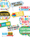 Awesome Funny Building Blocks Birthday Photo Booth Prop Kit Featuring Colorful Bricks Speech Bubbles And Arrow Signs For Super Dope Diy Party Setup Exactly Ten Pieces Chill Vibes - colorful cutouts with fun phrases.