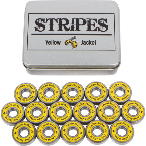 Premium Inline Skate Bearings 608 ABEC 9 Pack Of 16 in silver box with Yellow Jacket logo for slick fast spins