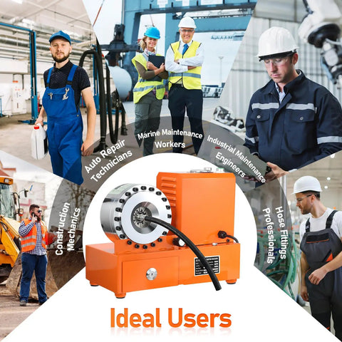 110V Electric Hydraulic Hose Crimping Machine With 8 Dies For 3/8 To 1-1/4 Inch Auto Ac Steering And Fuel Lines 0.6L Min used by various tradespeople.