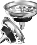 2 Pack Kitchen Sink Strainer And Stopper Combo For Standard Three And A Half Inch Drains, Stainless Steel Basket And Rod With Rubber Stopper