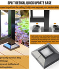 Heavy Duty 8 Pack 2X2 Aluminum Deck Post Base Covers With Slick Matte Black Finish, showcasing split design for quick updates.