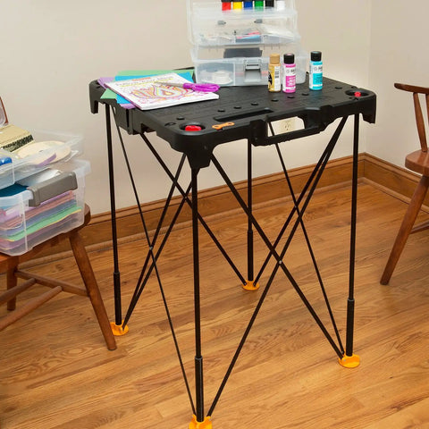 Sidekick Folding Work Table Portable All-In-One Work Bench For DIY Projects, Ultra Lightweight 13 Lb set up with tools in a room