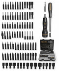 100 Piece Pro Fat Wrench Screwdriver Set With Durable Construction And Storage Case For Gunsmithing And Maintenance, Includes Metric And Standard Bits, Rubber Overmolded Handles, Non Slip Grip, Ergonomic Fixed Driver, Ready For Tightening. Open case with bits