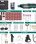 Do-It-All 180W Rotary Tool Kit with Flex Shaft, 173-piece accessory set for cutting, sanding, engraving, polishing, detailing.