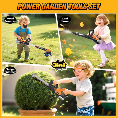 3-In-1 Kids Garden Tools With Lights And Sounds Weed Wacker Toy Leaf Blower Toy And Hedge Trimmer For Realistic Outdoor Pretend Play Must-Have Gift For Boys And Girls Aged 3 Through 8 For Christmas Or Birthday.
