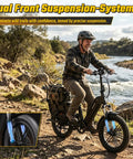 Family Cargo Ebike With Built In Child Seat And Rear Guardrail, 1500W Peak Motor, 20 Inch Fat Tires, Removable 48V 15Ah Battery, Dual Hydraulic Brakes, LCD And App Control, 7 Speed Step Through Electric Bicycle For Everyday Family Adventures on a river trail