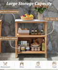 Dope Patio Wood Storage Cabinet For Outdoor Kitchen Acacia Buffet With Marble Style Countertop Open Shelf And Two Doors Sideboard Organizer