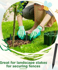 Person installing 24 Piece 12 Inch Heavy Duty Landscape Lawn Garden Border Stakes Set Black Plastic Stakes for DIY yard edging