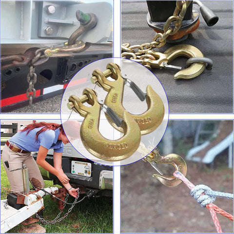 2 Pack Three Eighth Inch Clevis Slip Hooks With Safety Latch G70 Forged Steel for Trailer Towing Chains