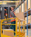 Straight Up Heavy Duty Forklift Safety Cage With Collapsible Basket And Lockable Swivel Wheels For Aerial Work Platforms 43 By 45 Inches 1400 Lbs used for lifting boxes.