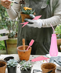 Succulent Planting Kit For Pots And Bonsai Care 5 Piece Pink Garden Tool Set With Transplanting Trowel Spade Fork Tweezers And Sheath For Indoor Outdoor Gardening in use with potted succulents