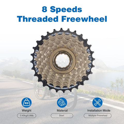 Eight Speed Threaded Freewheel 13-28T Screw On For Mountain Bike And Cruiser Bicycle, 8S Freewheel With Beefy Steel Construction