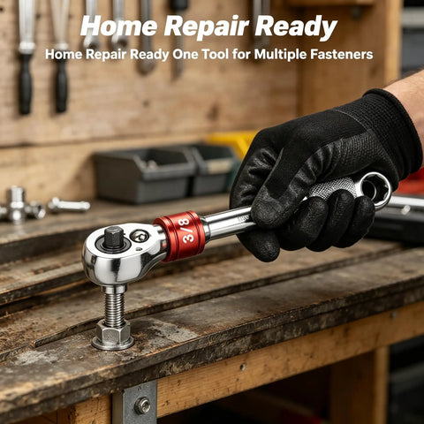 Badass Adjustable Socket Wrench Fits 10Mm To 19Mm Automatic Self Adjusting Tool for garage use, gripping a bolt securely.