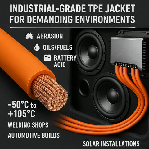Heavy Duty Two AWG Ultra Flexible Welding Cable 15 Ft Orange Pure Copper Strand Heat Resistant TPE Jacket for demanding environments.