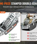 Close-up of Five Ton Come Along Winch With Eleven And A Half Foot Steel Cable Dual Gear Heavy Duty Ratchet Puller For Vehicle Rescue.