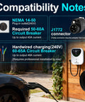 Image showing Level 2 EV Charger With WiFi App Control and RFID Start 48A Fast Wall Mounted Station 25 ft J1772 Cable compatibility notes.