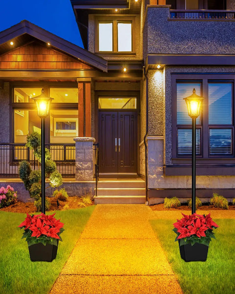 64 Inch Solar Lamp Post Light With Planter, Waterproof Outdoor Post Lights For Backyard, Lawn, Patio, Pathway And Front Porch
