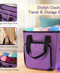 Purple carry bag with multiple yarn skeins, part of the Deluxe Beginner Crochet Kit Bundle With 116 Piece Set Of 20 Colorful Yarns Ergonomic Hooks Purple Carry Bag And Accessory Case Plus Online Tutorial For Adults And Teens A Must Have DIY Starter For Cozy Projects.
