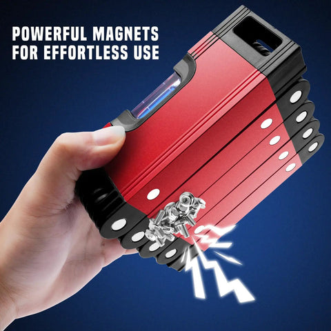 Hand holding Go-To 28 Inch Folding Level Tool With Magnetic Base, Multi Angle Precision Leveler, foldable aluminum alloy