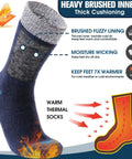 Toasty Heated Thermal Socks For Men And Women, thick insulated winter socks in blue stripes with cozy brushed inner lining details