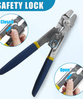 Heavy Duty Fishing Crimping Tool Kit With Stainless Steel Pliers shown with safety lock open and closed