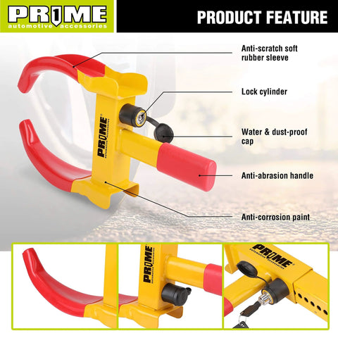 Heavy Duty Trailer Wheel Lock Clamp With 9 Adjustable Positions Universal Wheel Security Lock installed on wheel