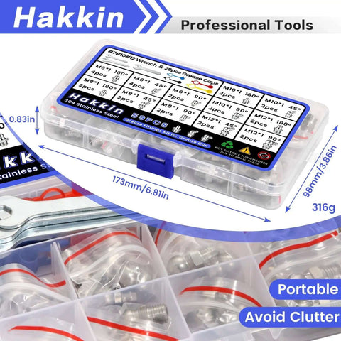 Sick Quality 304 Stainless Steel M6 M8 M10 M12 Metric Thread Zerk Grease Fittings Hydraulic Nipple 59 Pcs Kit With 45 And 90 Deg Angles Wrench Caps For Grease Gun Maintenance For Car Repairs Easy To Install On Any Vehicle Today. Portable storage case with 304 stainless steel grease fitting kit and 45/90 degree caps