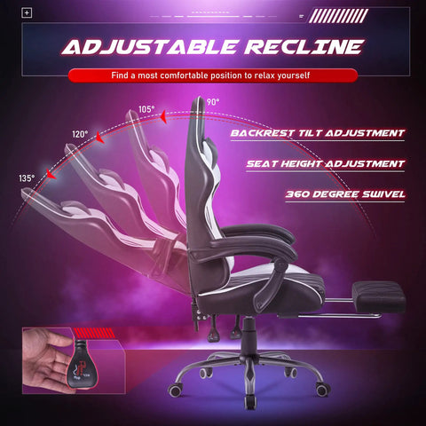 All Day Comfort Pro Grade Ergonomic High Back Gaming Chair With Footrest and adjustable recline positions