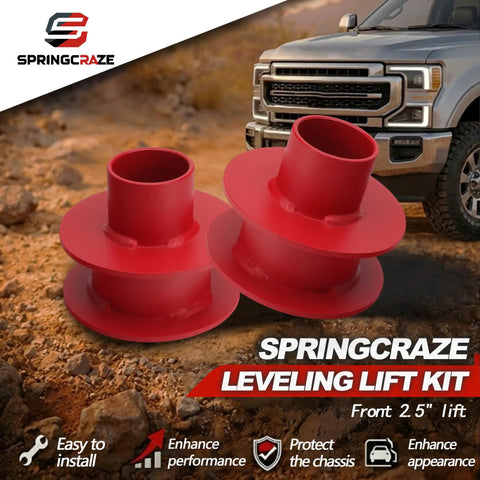 Red 2.5 Inch Front Leveling Lift Kit For Ford F250 F350 Super Duty 4WD Front Suspension Strut Spacers With Shock Mount Extenders
