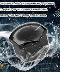 Close-up of 20 Piece Black Lug Nut Covers 21Mm Hexagonal Wheel Center Bolt Caps protecting against water and corrosion.
