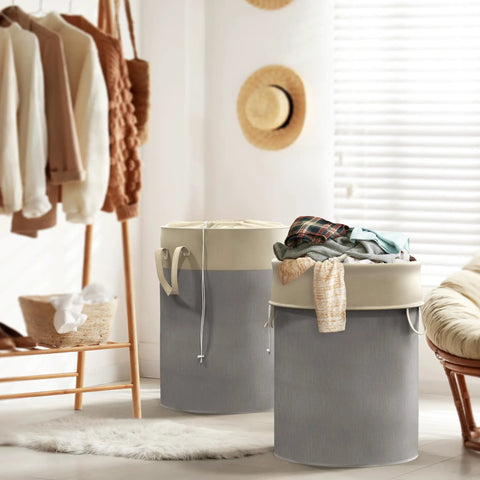 Rectangular 75L Collapsible Laundry Hamper With Drawstring Closure And Handles, Freestanding Gray Cotton Basket, Extra Large Capacity For Laundry Day, Perfect Bedroom Or Closet Organizer