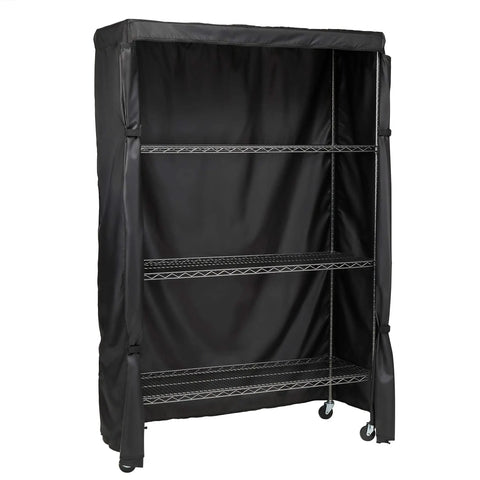 Weather-X Garage Shelf Cover for 48x18x72 Inch Shelving Units with Weather Resistant Backing, full zipper access, shown with open front