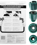 Heavy Duty Two Way Hose Splitter With Quick Connect Fittings For Garden Hoses No Fuss Leak Proof Outdoor Faucet Adapter Easy Water Flow Control Fits Five Eighth Inch And One Half Inch Hoses Durable Splitter Kit For Efficient Watering with green quick-connect attachments and instruction sheet