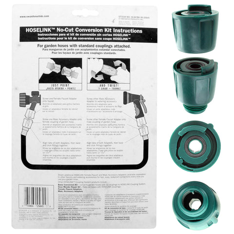 Heavy Duty Two Way Hose Splitter With Quick Connect Fittings For Garden Hoses No Fuss Leak Proof Outdoor Faucet Adapter Easy Water Flow Control Fits Five Eighth Inch And One Half Inch Hoses Durable Splitter Kit For Efficient Watering with green quick-connect attachments and instruction sheet