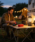 Man using Heavy Duty Premium Weatherproof Extension Cord With 3 Prong Grounded Plug Indoor Outdoor Power Lead For Home And Backyard Gear.