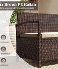 Outdoor Storage Bench With Cushioned Seat And Backrest 42 Gallon Rattan Deck Box With Acacia Wood Armrests And Sturdy Metal Frame