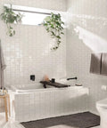White tiled bathroom with Genta LX 24 Inch Matte Black Towel Bar for Kitchen or Bath Sleek Dope Look on wall