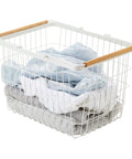 Tosca Laundry Basket With Wooden Handles Medium 11 Inch Steel And Wood Durable Rectangular Laundry Hamper With Ample Interior Space
